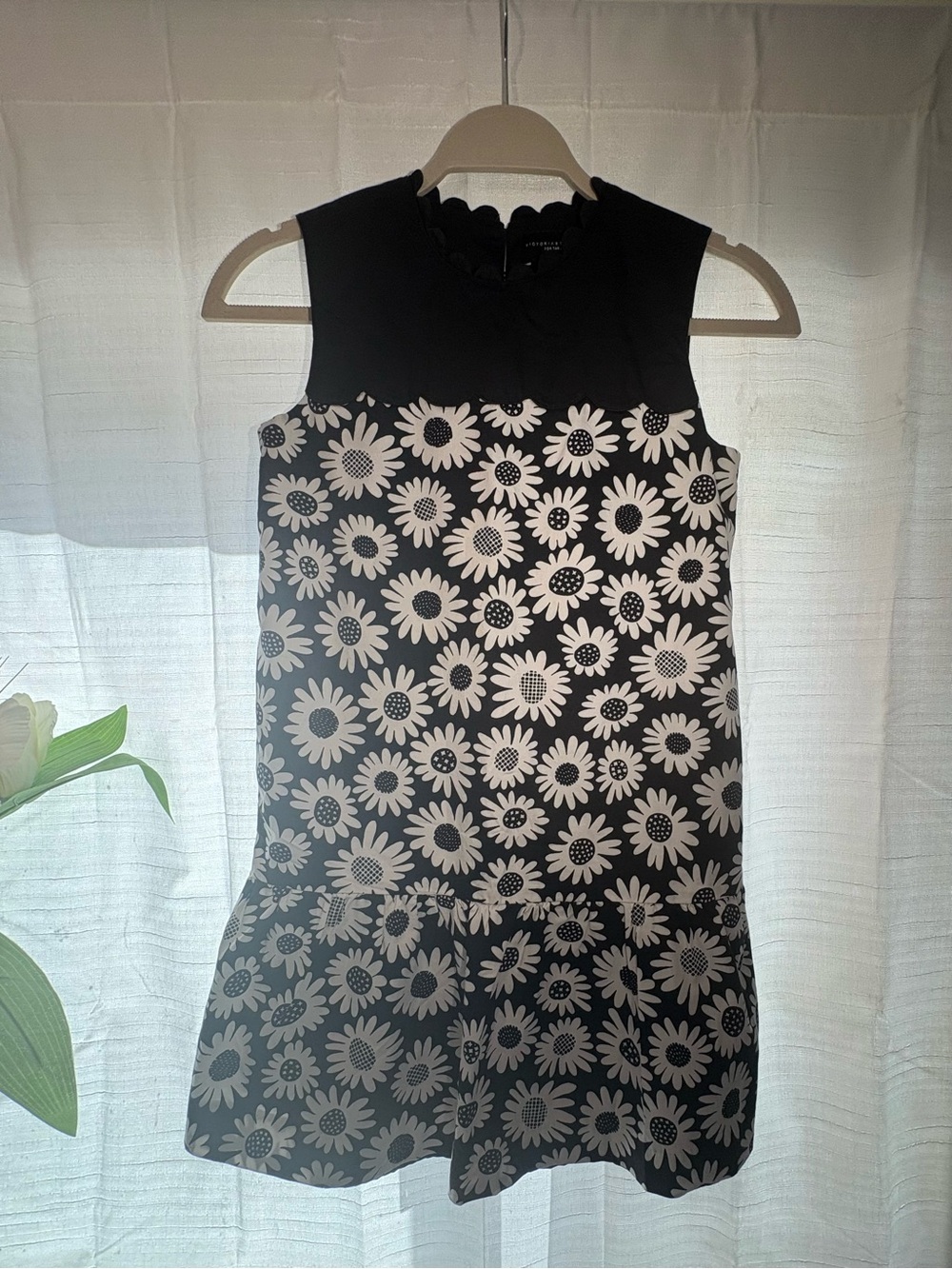 Victoria Beckham Black and White Daisy Drop-Waist Mini Dress